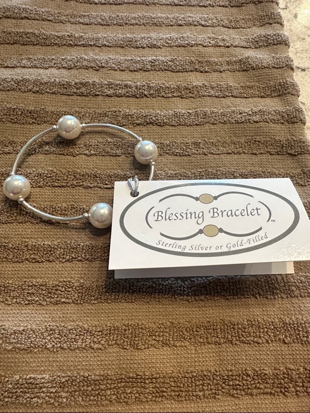 NWT Sterling-Style Silver Pearl Blessing Bead Bracelet